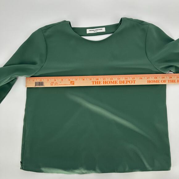 Amanda Uprichard Blouse Sz S NWT Deep Sage Green Wrap Front Long Sleeve Top - Picture 3 of 6